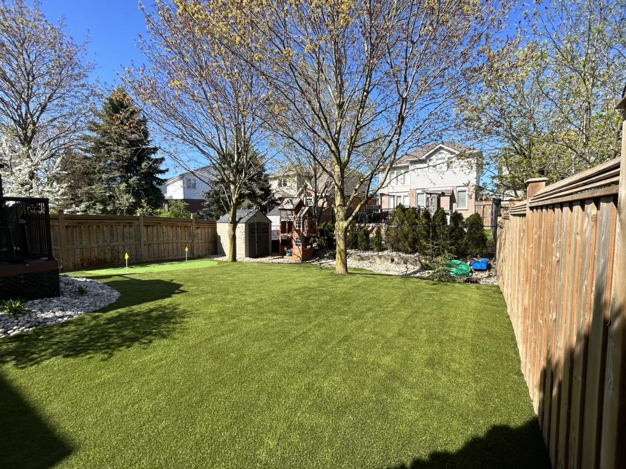 Artificial turf installed in a Mississauga backyard